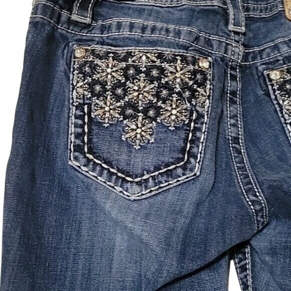 MISS ME‎ Womens Mid-Rise Bootcut Jeans Rhinestone Embellished Pockets 30 Denim - Picture 3 of 7